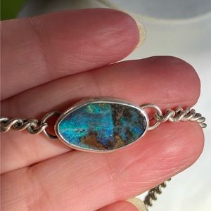 Australian Boulder Opal Choker Chain Necklace Handmade Sterling Silver .925